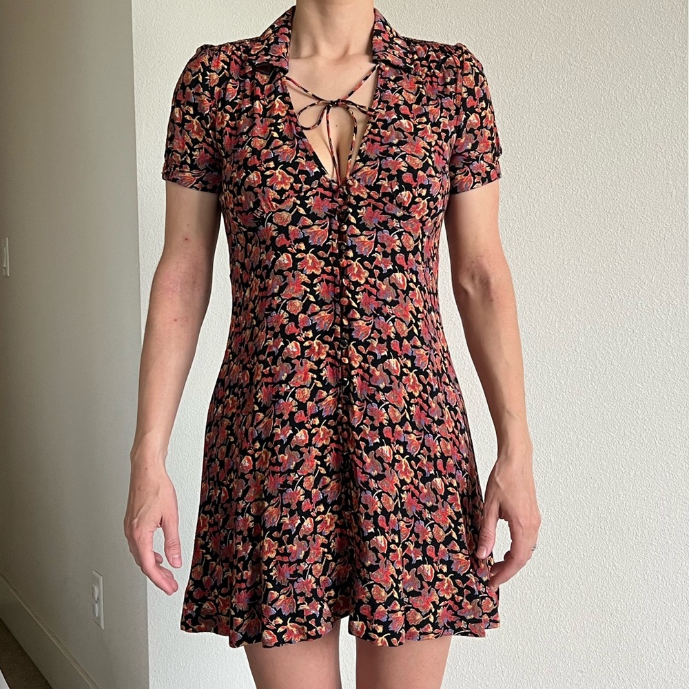 Free People Floral Button Down Short Sleeve Dress